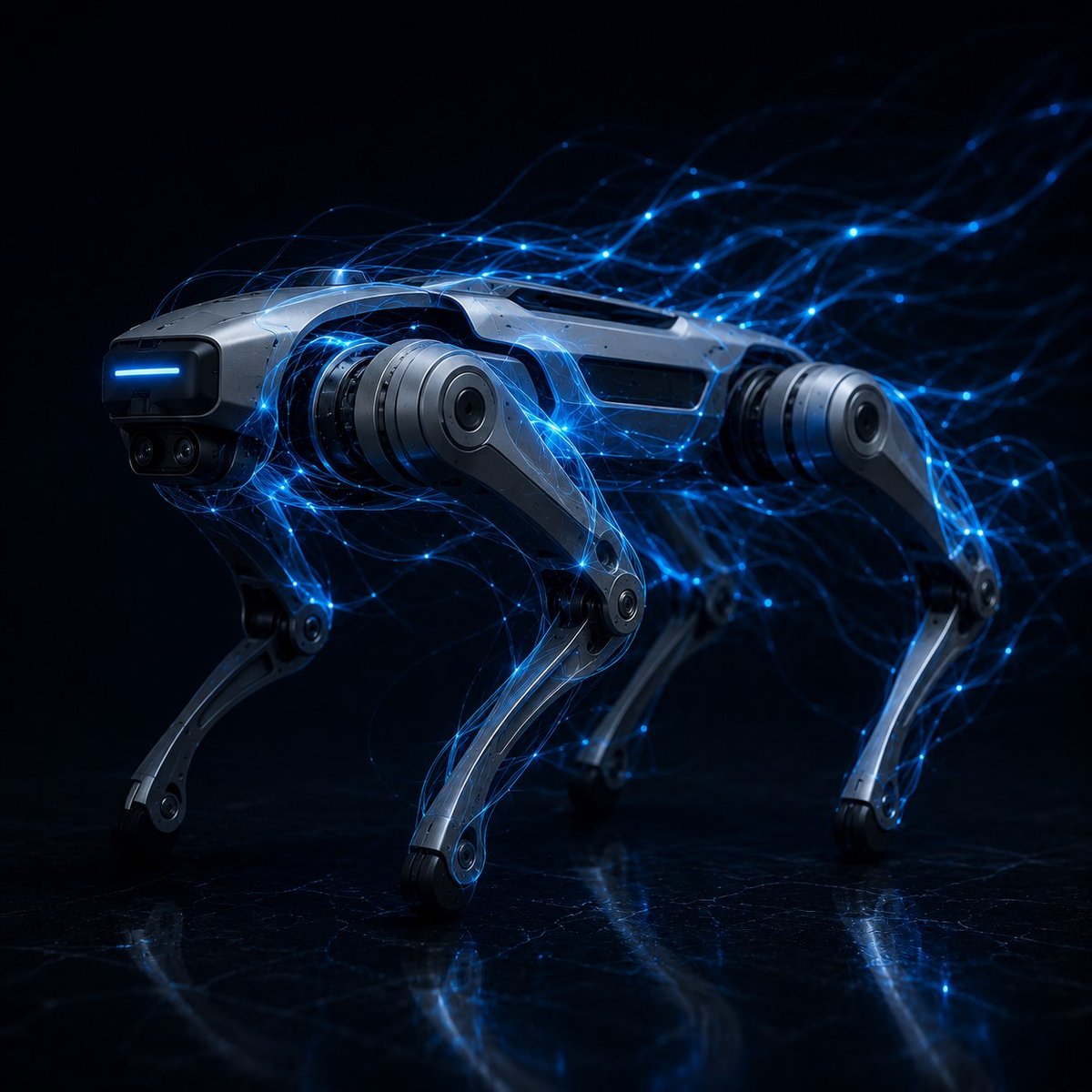 Quadrupeder Roboter mit visualisierten Datenströmen